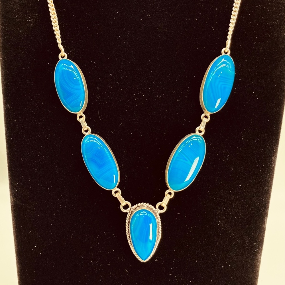 Silver wrapped, Robin’s Egg Blue, Agate Necklace